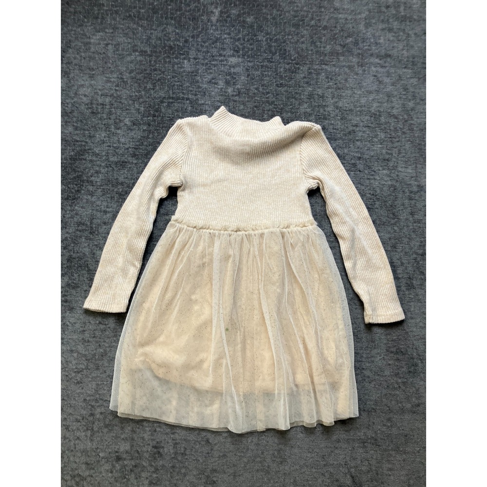 OshKosh B'gosh A-Line Dress Toddler Girls 5T Beige Shimmery Layered Mock Neck